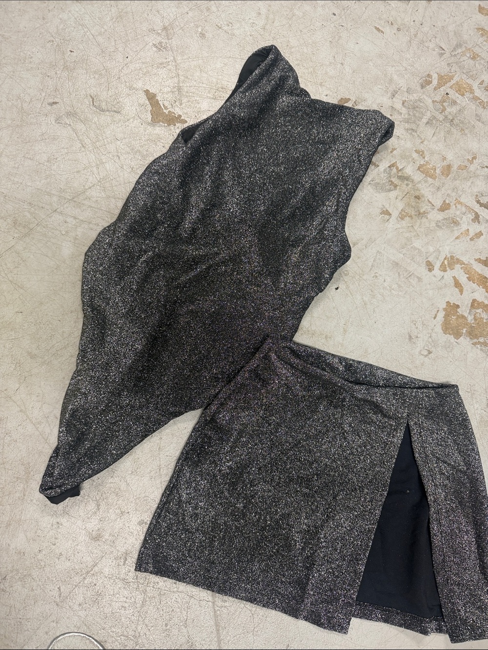 Women's Metallic Black Gray Bodysuit Sparkle Skort Set Worn One XS
